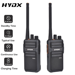 HYDX Compact Walkie Talkies - Set Of 4 (2.28 X 1.54 X 4.88 Inches) In & Grey, Plastic + Metal Construction, Licensed-Free In Black