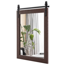 COSTWAY 30"x22" Wall Mount Mirror Decor Vanity Mirror Wood Frame Barn Door Style