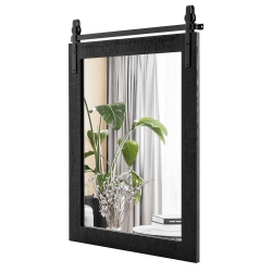 COSTWAY 30"x22" Wall Mount Mirror Decor Vanity Mirror Wood Frame Barn Door Style