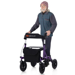 COSTWAY Goplus Foldable Height Adjustable Rollator Walker With Seat, Storage Bag for Seniors