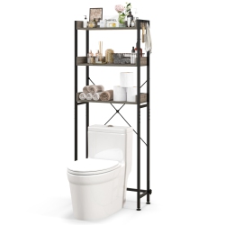 COSTWAY 3-Tier Over-The-Toilet Bathroom Shelf Metal Frame Space Saver Rack With 4 Hooks