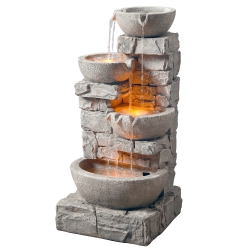 TEAMSON HOME Led Water Fountain Stacked Stone Tiered Bowl Outdoor In Grey