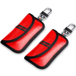 HLD 2 Pack Faraday Bag for Car Key Fob, Genuine Leather Car Key Rfid Signal Blocking Pouch Keyless Signal Block Key Case for Car Security, Anti-Theft