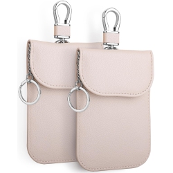 HLD Bag for Key Fob (2 Pack), Faraday Key Fob Protector, Anti-Theft Pouch, Anti-Hacking Case Blocker, Rfid Signal Blocking Bag for Car Key (Beige)