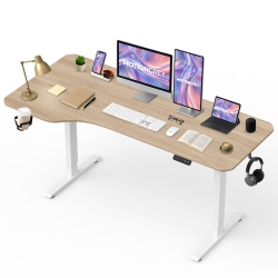 MotionGrey Ergo2 - Adjustable Left L-Shaped Electric Standing Desk with Memory Settings-63" x 24" Light Brown Top White Frame Ergonomic Desk for Home and Office - With Cup Holder