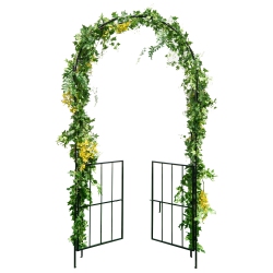 COSTWAY Garden Arch Arbor Trellis With Gate 7.5 Ft Patio Archway Pergola for Wedding