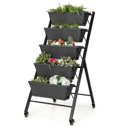 COSTWAY 5-Tier Vertical Raised Garden Bed Elevated Planter With Wheels & Container Boxes