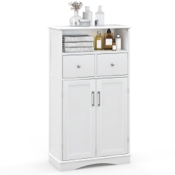 COSTWAY Bathroom Floor Cabinet Freestanding Storage Cabinet With 2 Doors In White