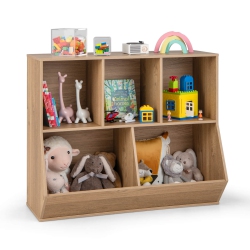 COSTWAY 5-Cubby Kids Toy Storage Organizer Wooden Bookshelf Display Cabinet
