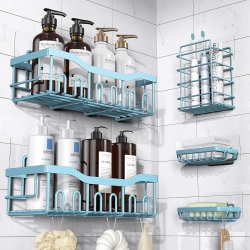 NIERBO Adhesive Shower Caddy, 5 Pack Rustproof Stainless Steel Bath Organizers \w Large Capacity, No Drilling Shelves for Bathroom Storage & Home