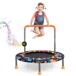 COSTWAY 36" Mini Toddler Trampoline W/led Bluetooth Speaker Detachable Handle Kids Gifts