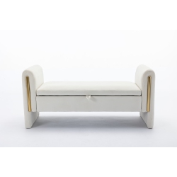 KOSSMAI 53" Velvet Fabric Storage Bench Ottoman for Living Room Entry Bedroom - In Ivory