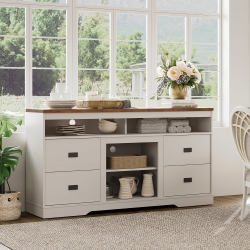 WAMPAT Sideboard Buffet Cabinet, 59" Wood Coffee Bar Cabinets \w 4 Drawers And Open Storage, Modern Accent Cabinet Buffet Table for Dining Living