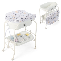 COSTWAY Babyjoy Baby Changing Table With Bathtub Folding & Portable Diaper Station With Wheels