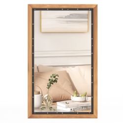COSTWAY 22" X 36" Rectangular Wall Mount Hanging Mirror Wood Framed Farmhouse Decor