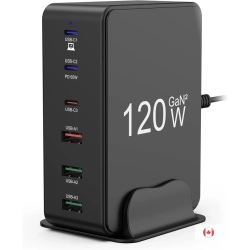 GENER 120W USB Charging Station - 6-Port Gan USB Charger for Multiple Devices, USB C & USB-A Charging Hub for Macbook, Ipad, Iphone 14/13/12/11 Pro