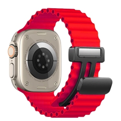 BANDINI Magnetic Clasp Soft Rubber Silicone Ocean Ripple Strap for Apple Watch Band Series 11 10/9/8/7/6/5/4/3/2/1/se - 42 (Series 11/10)/41/40/38Mm