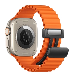 BANDINI Magnetic Clasp Soft Rubber Silicone Ocean Ripple Strap for Apple Watch Band Series 11 10/9/8/7/6/5/4/3/2/1/se - 42 (Series 11/10)/41/40/38Mm