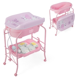 COSTWAY Babyjoy Baby Changing Table With Bathtub Folding & Portable Diaper Station With Wheels