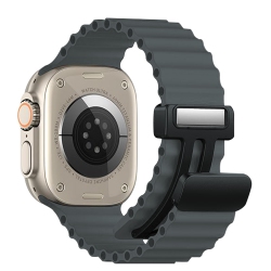 BANDINI Magnetic Clasp Soft Rubber Silicone Ocean Ripple Strap for Apple Watch Band Ultra 1, 2 & Series 11 10/9/8/7/6/5/4/3/2/1/se