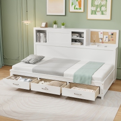 GYMAX Twin Size Daybed W/ 3 Drawers Wooden Sofa Bed Frame W/ Storage Shelves