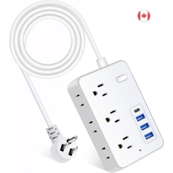 ASAMOON 15 Ft Extension Cord Surge Protector Power Strip - 6 Outlets, 4 USB Ports (1 USB C), 1700 Joules Protection - Flat Plug, Long Cord - for Home