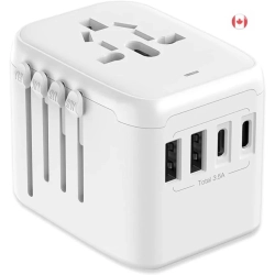 YVLEE 5-In-1 European Travel Plug Adapter With 3.5A 2XUSB-A And 2XUSB C Wall Charger - Worldwide Ac Outlet for Europe Usa Uk Aus Asia