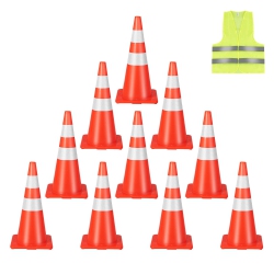 COSTWAY 10 Pack Traffic Safety Cones 28" Parking Cones With Reflective Collars Safety Vest