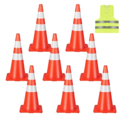 COSTWAY 8 Pack Traffic Safety Cones 28" Parking Cones With Reflective Collars Safety Vest
