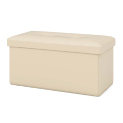 COSTWAY Folding Storage Ottoman Upholstered Rectangle Footstool Pvc Leather 22.5 Gallon