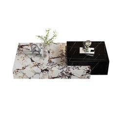 LIVINVELURIS Marble Nesting Coffee Table - Black & In White
