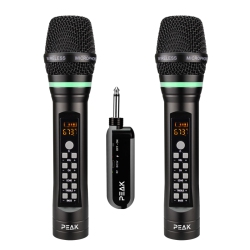 PEAK Karaoke Platinum Wireless Singing Microphones (With Echo/vol/treble/bass Control) - Rechargeable With Leds Metallic Casing Pk-Mic-003 In Black