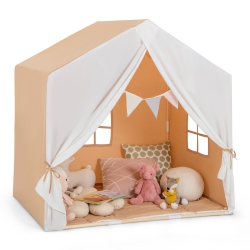 COSTWAY Kid's Play Tent Toddler Playhouse Castle Solid Wood Frame With Washable Mat