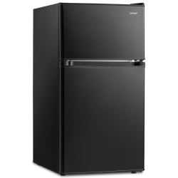 COSTWAY 3.2 Cu.ft Mini Refrigerator With Freezer Compact Fridge With 2 Reversible Door In Black