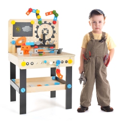 COSTWAY Kids Tool Bench, Pretend Play Workbench With Tools Set & Realistic Accessories
