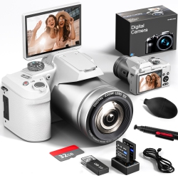 NBD 64Mp Digital Camera for Photography And Video, 5K Vlogging Camera for \w 3’’ Flip Screen, 16X Digital Zoom, Wifi& Autofocus, 2 Batteries, 32GB