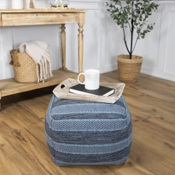 NORTHLIGHT Striped Woven Cotton Square Pouf - 14" - In Gray