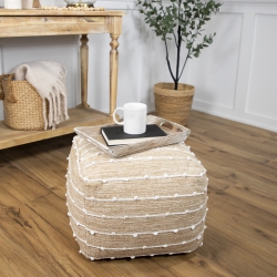 NORTHLIGHT Woven Cotton Textured Stripe Square Pouf - 14" - In Beige