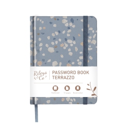 RILEYS & CO. Compact Terrazzo Password Book Alphabetized Tabs, Secure Login Organizer, Internet & Website Username Keeper (Blue, 6 X 5 Inches)