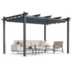 COSTWAY 10X13 Ft Pergola, Heavy-Duty Aluminum Outdoor Pergola With Retractable Sun Shade Canopy In Grey