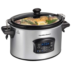 HAMILTON BEACH Portable 6 Quart Set & Forget Digital Programmable Slow Cooker \w Lid Lock Temperature Probe & Defrost Setting, Dishwasher Safe Crock