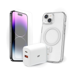 LBT Bundle: Tuff8 Clear Mag Case, Tempered Glass, 30W Pd Charger for Iphone 15
