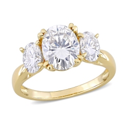 GEM AND HARMONY 3.00 Carat (Ctw) Lab-Created Three-Stone Oval Moissanite Engagement Ring In 10K Gold In Yellow