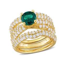 GEM AND HARMONY 3.75 Carat (Ctw) Lab-Created Emerald And Sapphire Bridal Wedding Ring Set Sterling Silver In White