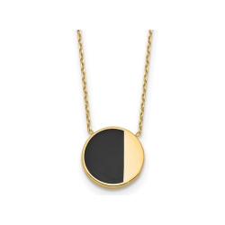 GEM AND HARMONY 14K Gold Circle Pendant Necklace With Black Enamel And Chain (17 Inches) In Yellow