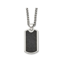 GEM AND HARMONY Mens Carbon Fiber Dog Tag Pendant Necklace In Stainless Steel With Chain In Black