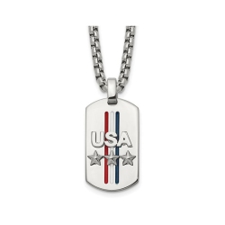 GEM AND HARMONY Mens Stainless Steel Usa And Stars Dog Tag Pendant Necklace With Chain In Multicolor