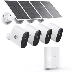 AOSU C7P-4H 3Mp 4PCs Solar-Powered Dual Band Wi-Fi Cameras With Spotlight, 166° Wide-Angle Lens Ai, 2-Way Audio Function And 32GB Local Storage Box