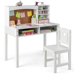 COSTWAY Kids Desk And Chair Set Study Writing Workstation With Hutch & Bulletin Board