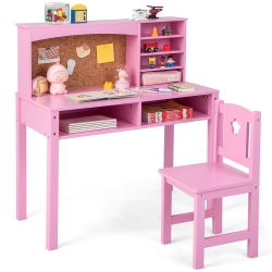 COSTWAY Kids Desk And Chair Set Study Writing Workstation With Hutch & Bulletin Board